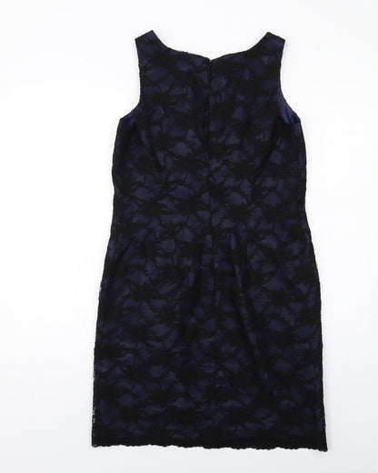 Kenneth Cole Womens Black Polyester Pencil Dress Size 10 Boat Neck Zip - Lace Overlay