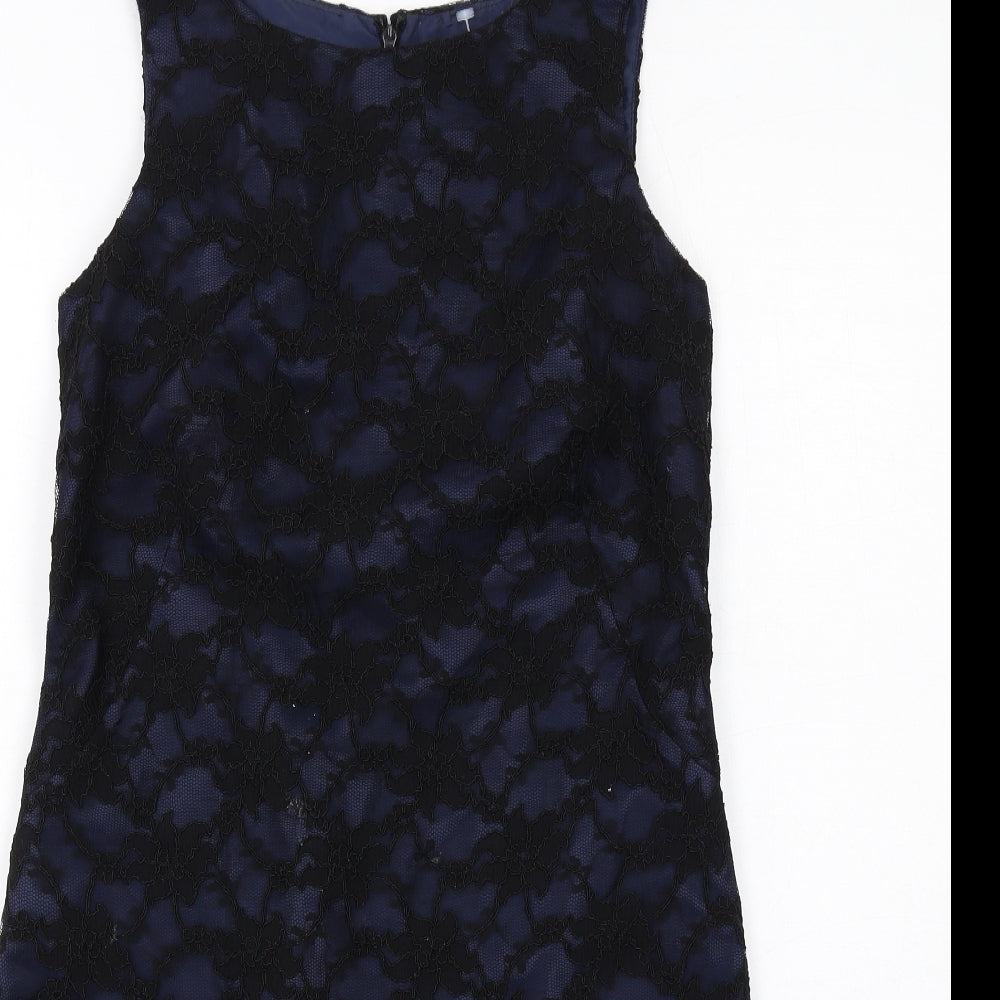 Kenneth Cole Womens Black Polyester Pencil Dress Size 10 Boat Neck Zip - Lace Overlay