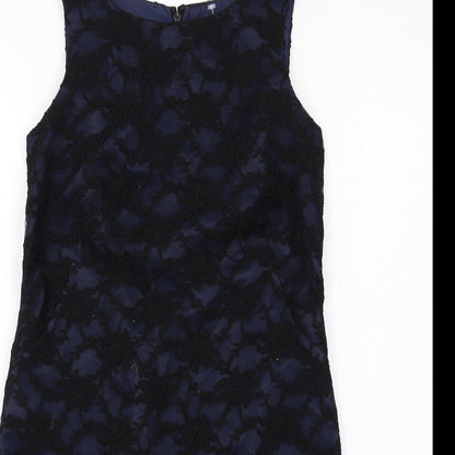 Kenneth Cole Womens Black Polyester Pencil Dress Size 10 Boat Neck Zip - Lace Overlay