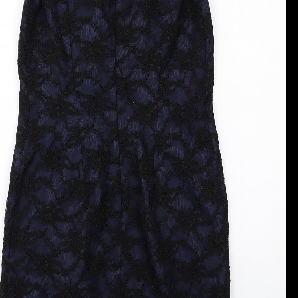 Kenneth Cole Womens Black Polyester Pencil Dress Size 10 Boat Neck Zip - Lace Overlay