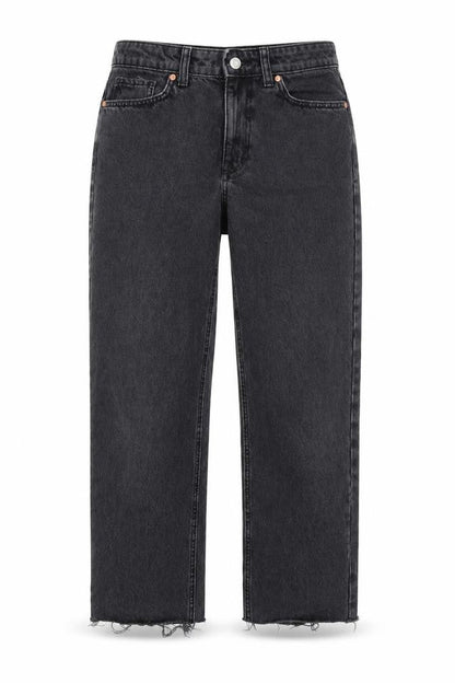 Mango Womens Grey Cotton Straight Jeans Size 10 L28 in Regular Zip - Frayed Hem