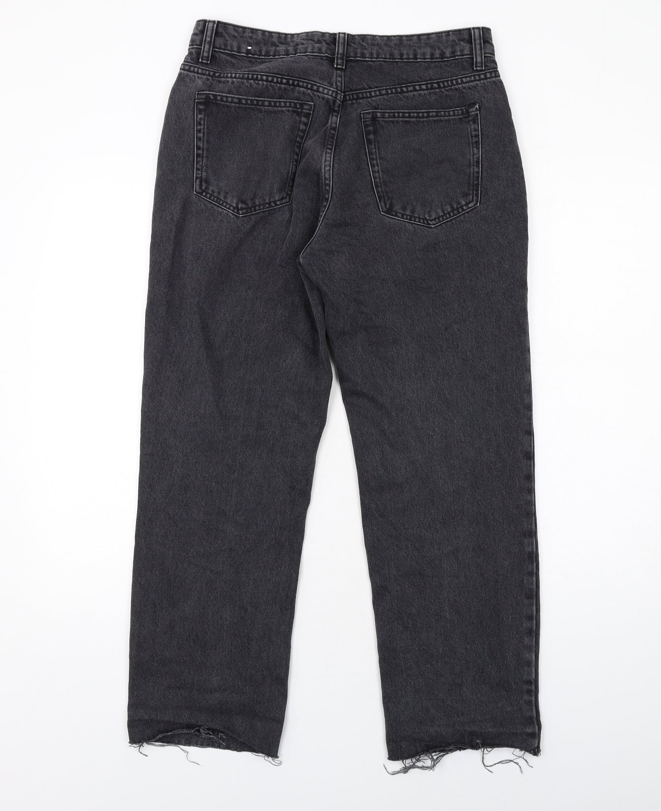 Mango Womens Grey Cotton Straight Jeans Size 10 L28 in Regular Zip - Frayed Hem