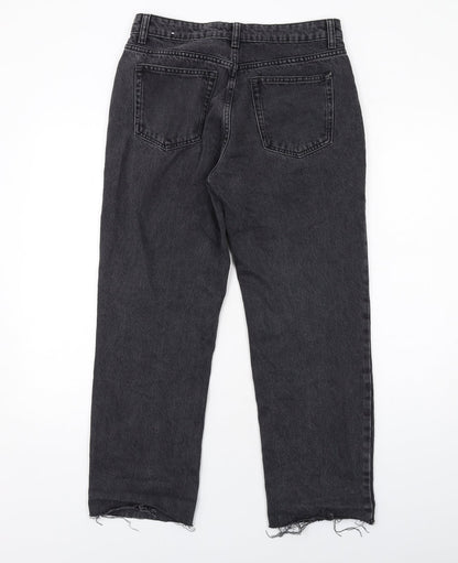 Mango Womens Grey Cotton Straight Jeans Size 10 L28 in Regular Zip - Frayed Hem