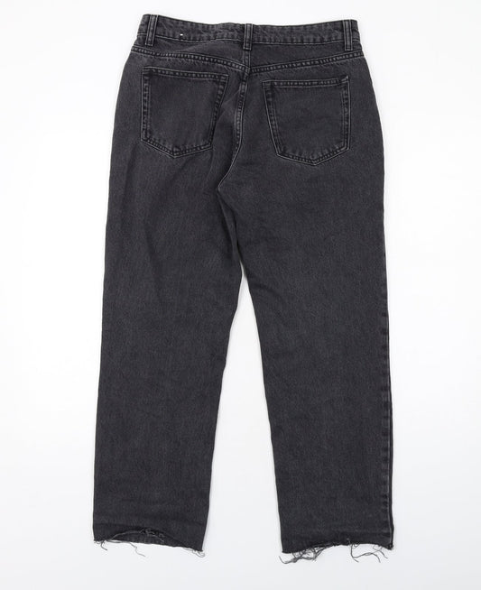 Mango Womens Grey Cotton Straight Jeans Size 10 L28 in Regular Zip - Frayed Hem