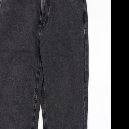 Mango Womens Grey Cotton Straight Jeans Size 10 L28 in Regular Zip - Frayed Hem