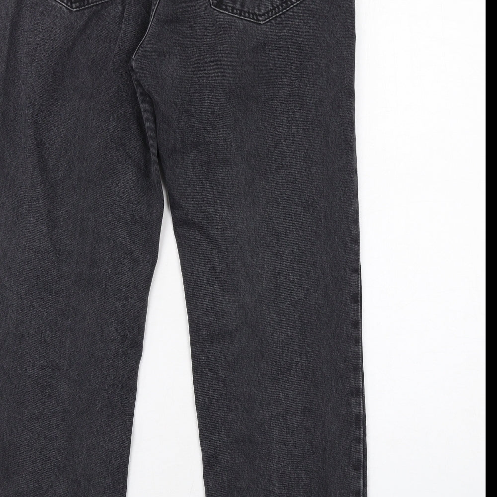 Mango Womens Grey Cotton Straight Jeans Size 10 L28 in Regular Zip - Frayed Hem