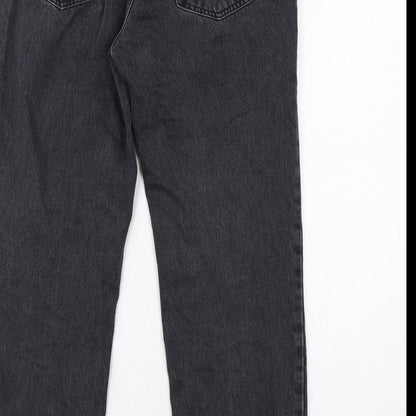 Mango Womens Grey Cotton Straight Jeans Size 10 L28 in Regular Zip - Frayed Hem