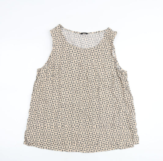 M&Co Womens Brown Geometric Viscose Basic Tank Size 18 Round Neck