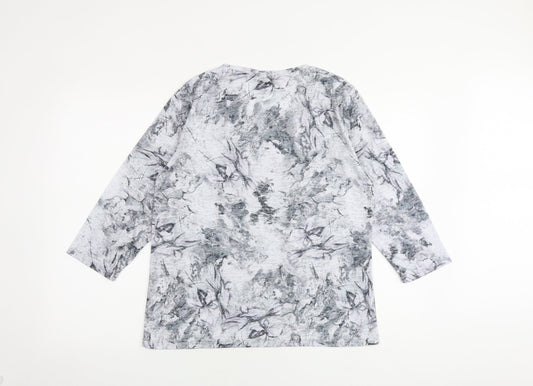 Alexara Womens Grey Geometric Polyester Basic T-Shirt Size 16 Round Neck