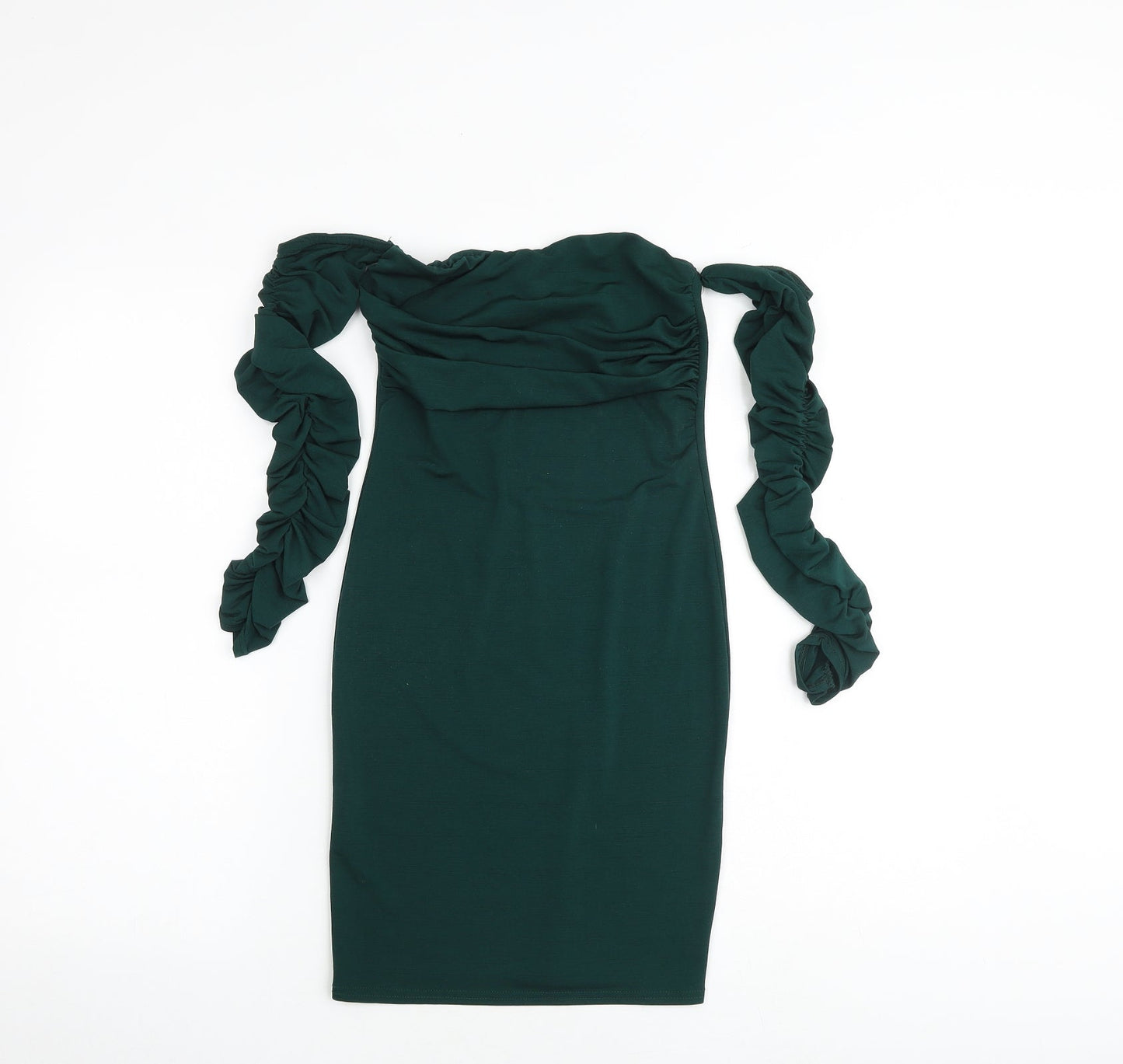 PRETTYLITTLETHING Womens Green Polyester Mini Size 8 Off the Shoulder Pullover - Cold Shoulder