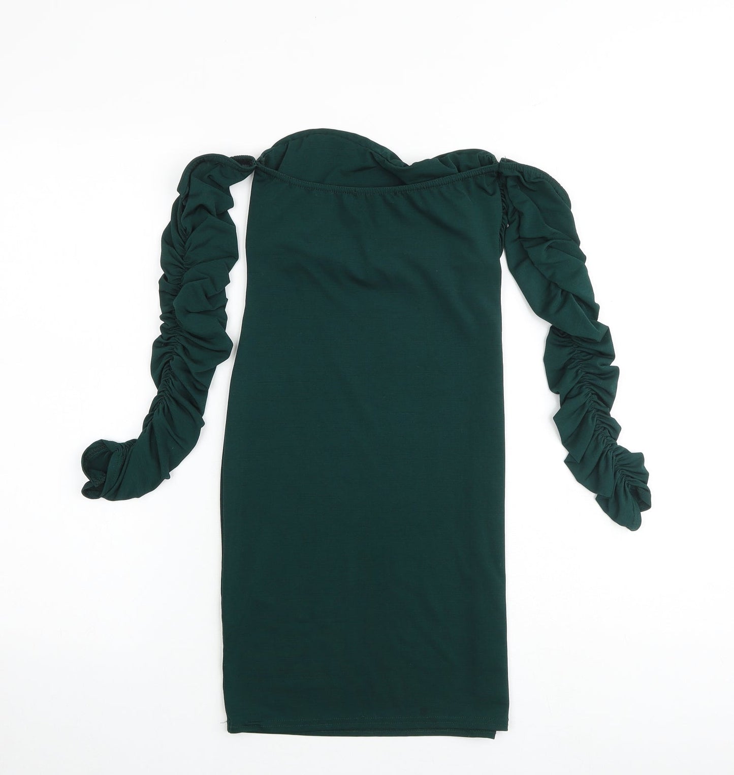 PRETTYLITTLETHING Womens Green Polyester Mini Size 8 Off the Shoulder Pullover - Cold Shoulder