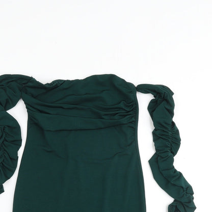 PRETTYLITTLETHING Womens Green Polyester Mini Size 8 Off the Shoulder Pullover - Cold Shoulder