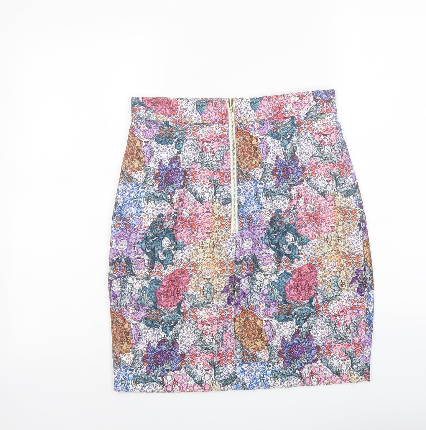 H&M Womens Multicoloured Floral Polyester A-Line Skirt Size 10 Zip