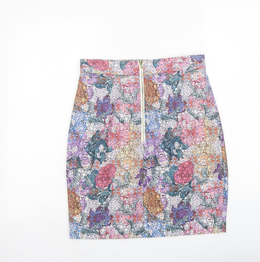 H&M Womens Multicoloured Floral Polyester A-Line Skirt Size 10 Zip