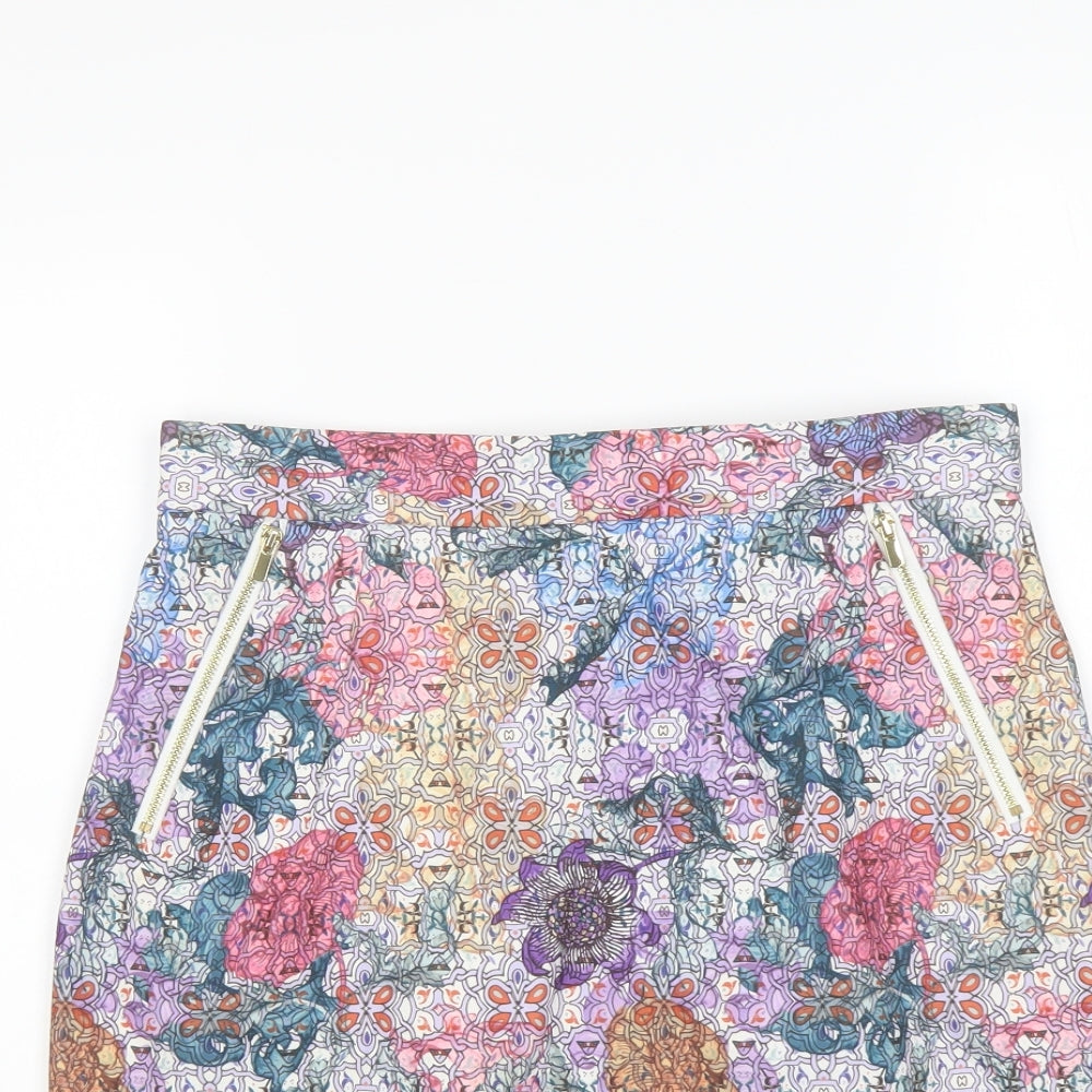 H&M Womens Multicoloured Floral Polyester A-Line Skirt Size 10 Zip