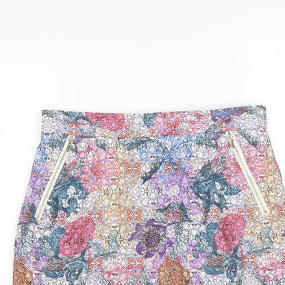 H&M Womens Multicoloured Floral Polyester A-Line Skirt Size 10 Zip