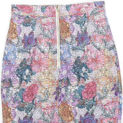 H&M Womens Multicoloured Floral Polyester A-Line Skirt Size 10 Zip