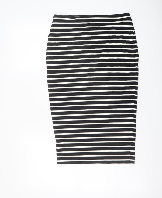 Marks and Spencer Womens Black Striped Viscose Bandage Skirt Size 8