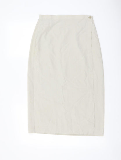 Marks and Spencer Womens Beige Geometric Viscose Wrap Skirt Size 10 Button