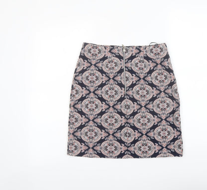 Dorothy Perkins Womens Multicoloured Geometric Polyester A-Line Skirt Size 8 Zip