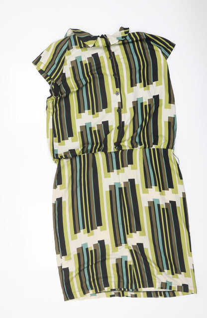 NEXT Womens Green Geometric Polyester Sheath Size 12 Collared Button
