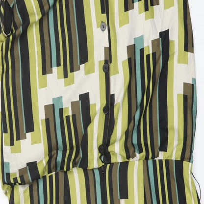 NEXT Womens Green Geometric Polyester Sheath Size 12 Collared Button