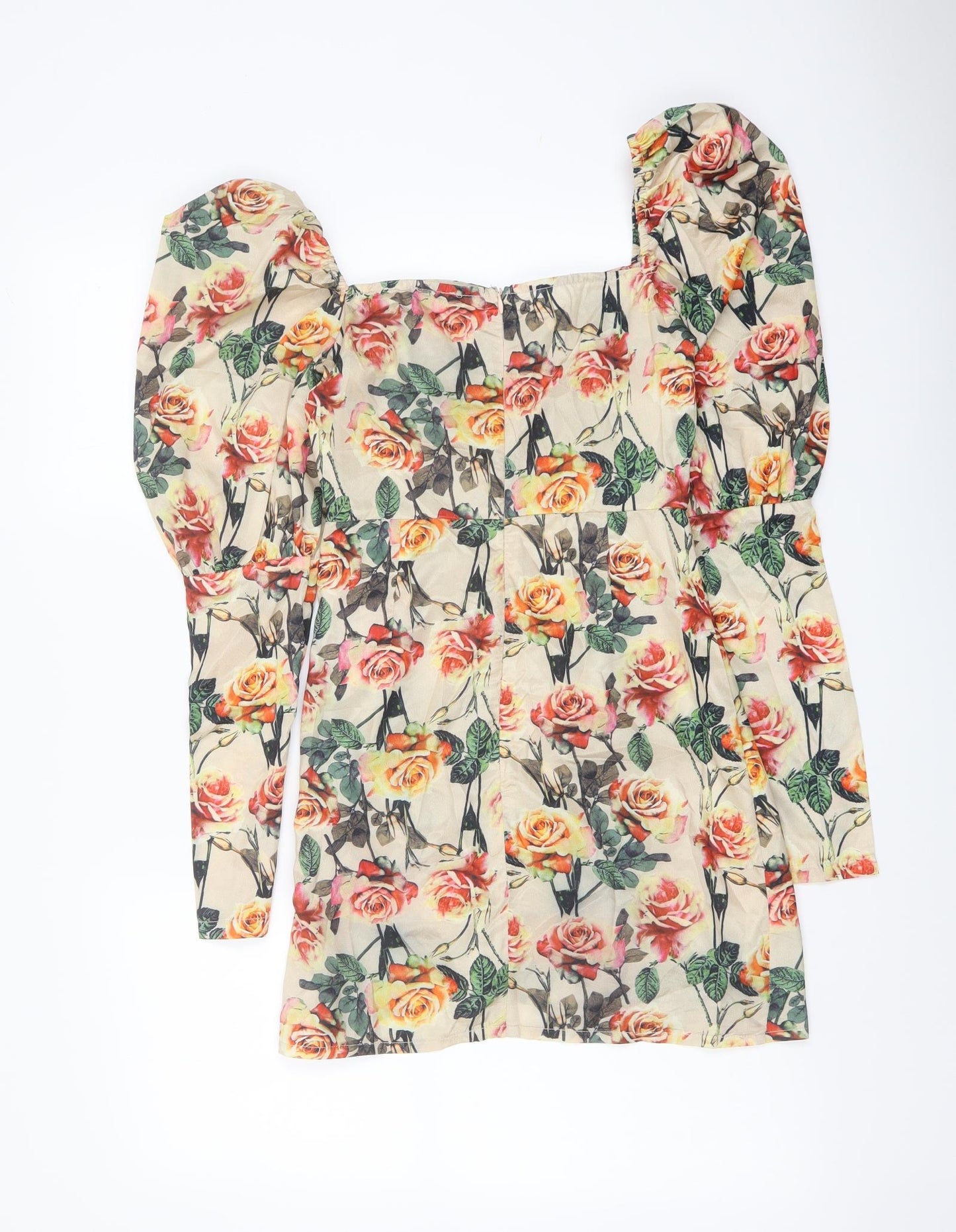 PRETTYLITTLETHING Womens Multicoloured Floral Polyester Mini Size 6 Square Neck Zip