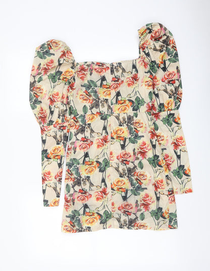 PRETTYLITTLETHING Womens Multicoloured Floral Polyester Mini Size 6 Square Neck Zip