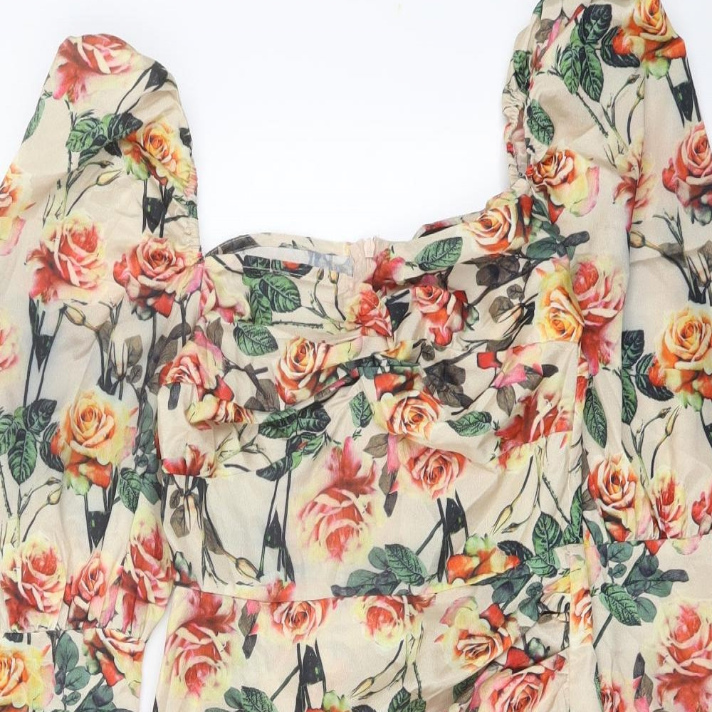 PRETTYLITTLETHING Womens Multicoloured Floral Polyester Mini Size 6 Square Neck Zip