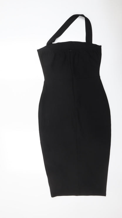 Boohoo Womens Black Polyester Bodycon Size 10 Halter Zip