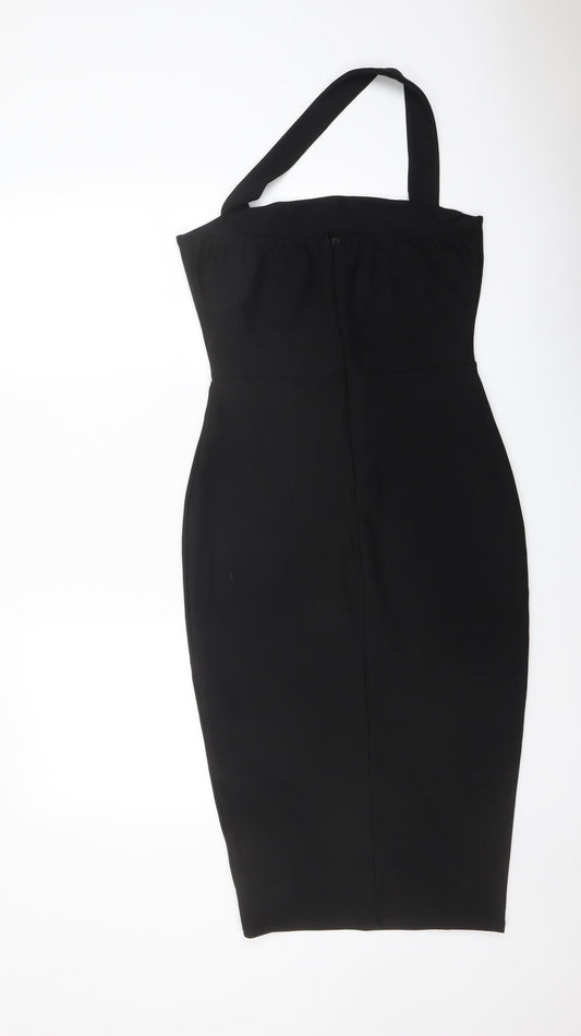 Boohoo Womens Black Polyester Bodycon Size 10 Halter Zip
