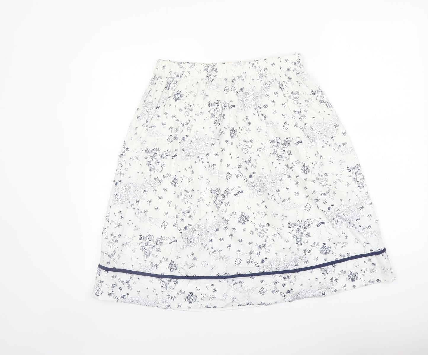 Crew Clothing Womens Ivory Geometric Cotton A-Line Skirt Size 8