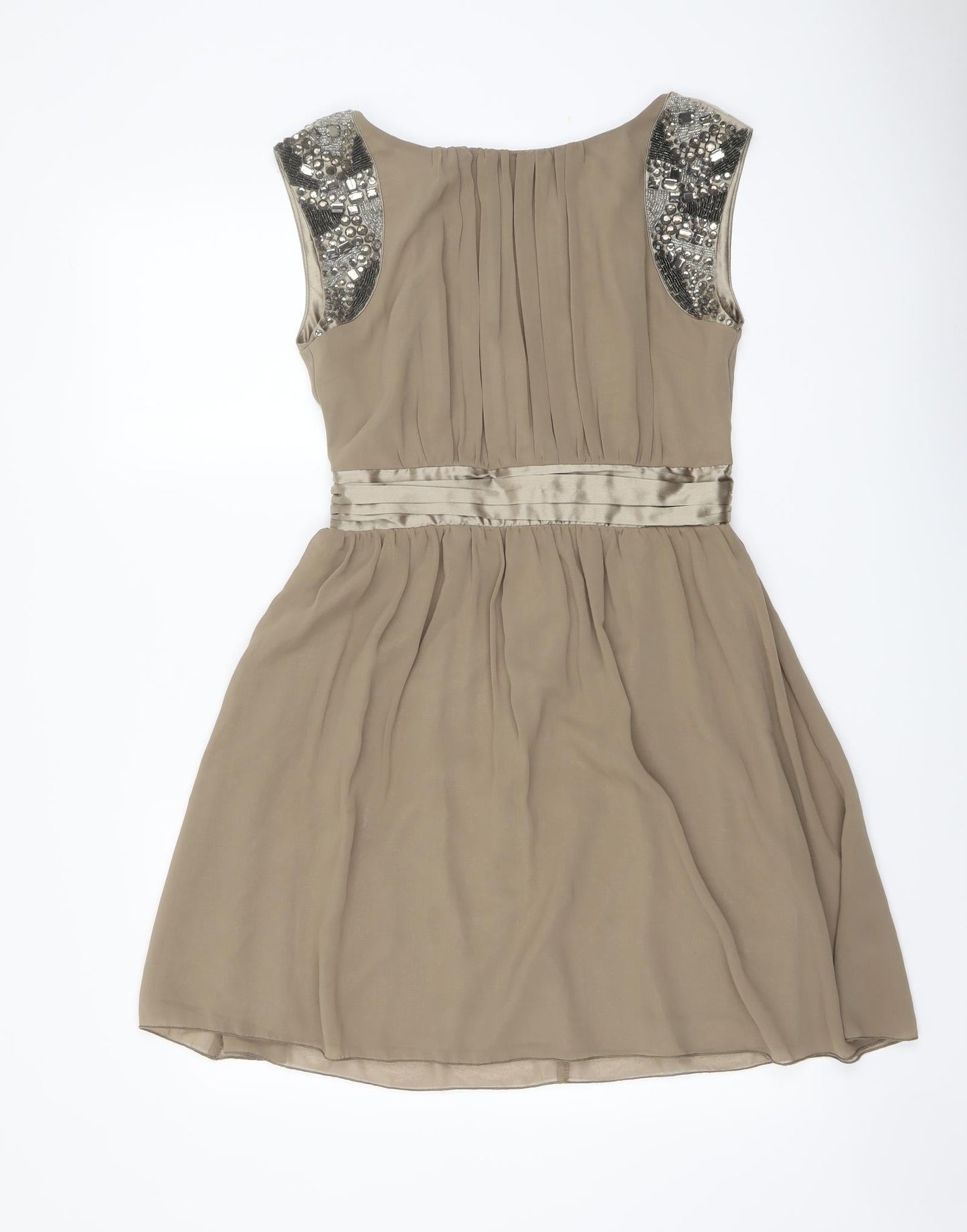 Paper Dolls Womens Beige Polyester A-Line Size 12 Round Neck Zip