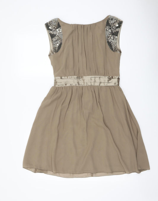 Paper Dolls Womens Beige Polyester A-Line Size 12 Round Neck Zip