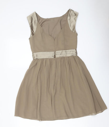 Paper Dolls Womens Beige Polyester A-Line Size 12 Round Neck Zip