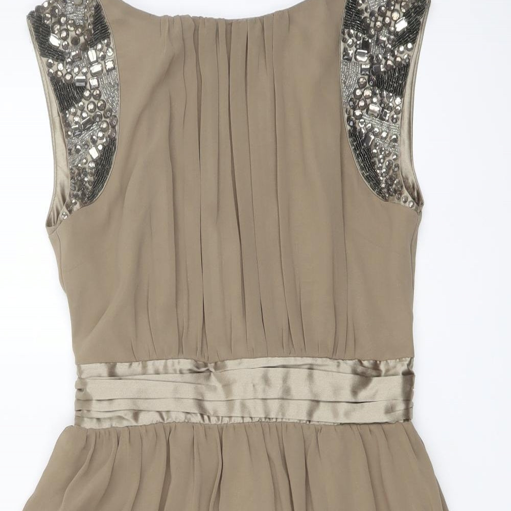 Paper Dolls Womens Beige Polyester A-Line Size 12 Round Neck Zip