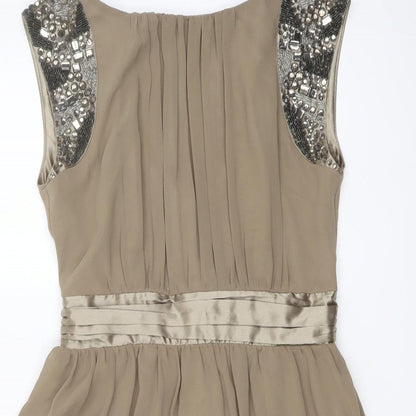 Paper Dolls Womens Beige Polyester A-Line Size 12 Round Neck Zip