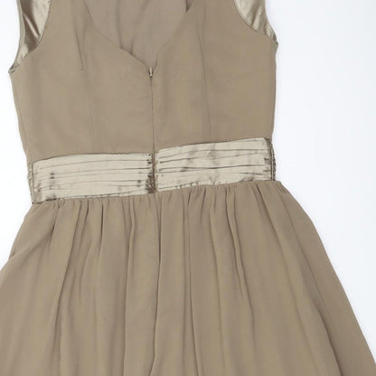 Paper Dolls Womens Beige Polyester A-Line Size 12 Round Neck Zip