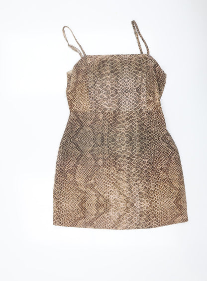 Pull&Bear Womens Brown Animal Print Polyester Mini Size XS Square Neck Zip - Snake Skin Print