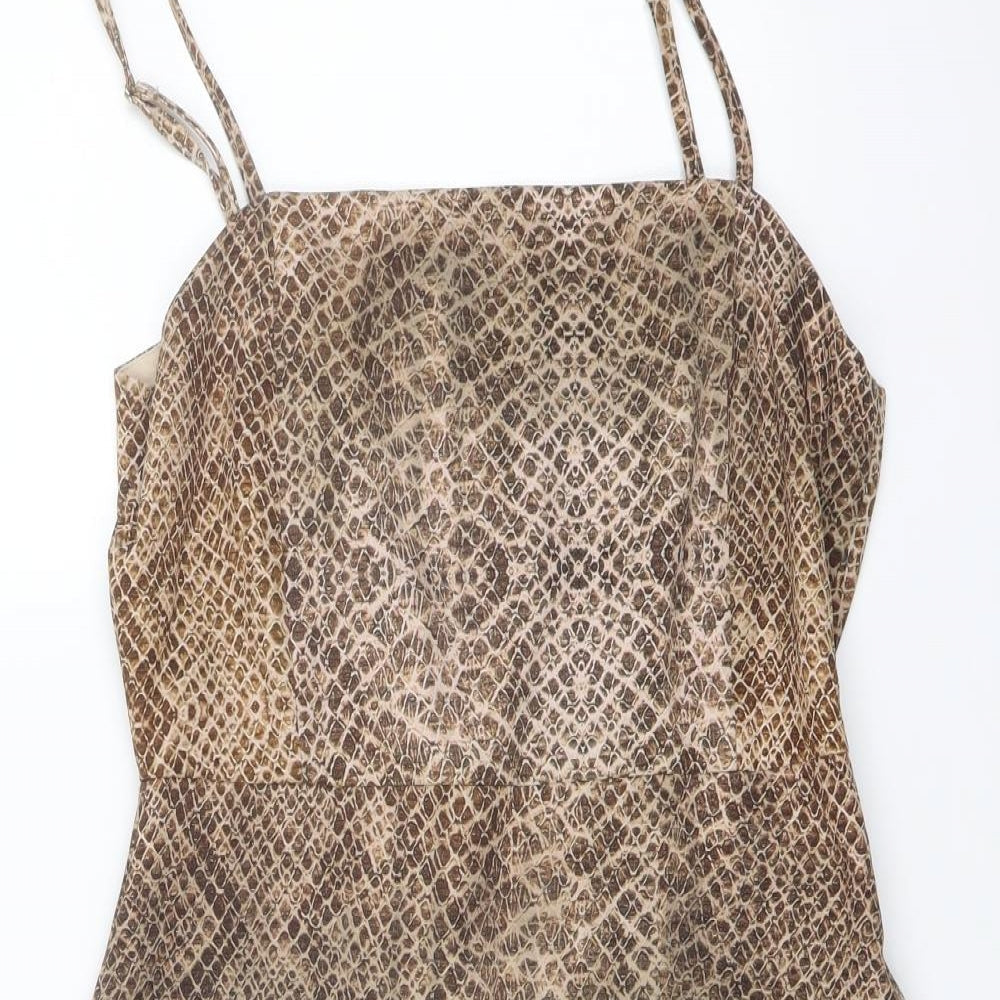 Pull&Bear Womens Brown Animal Print Polyester Mini Size XS Square Neck Zip - Snake Skin Print