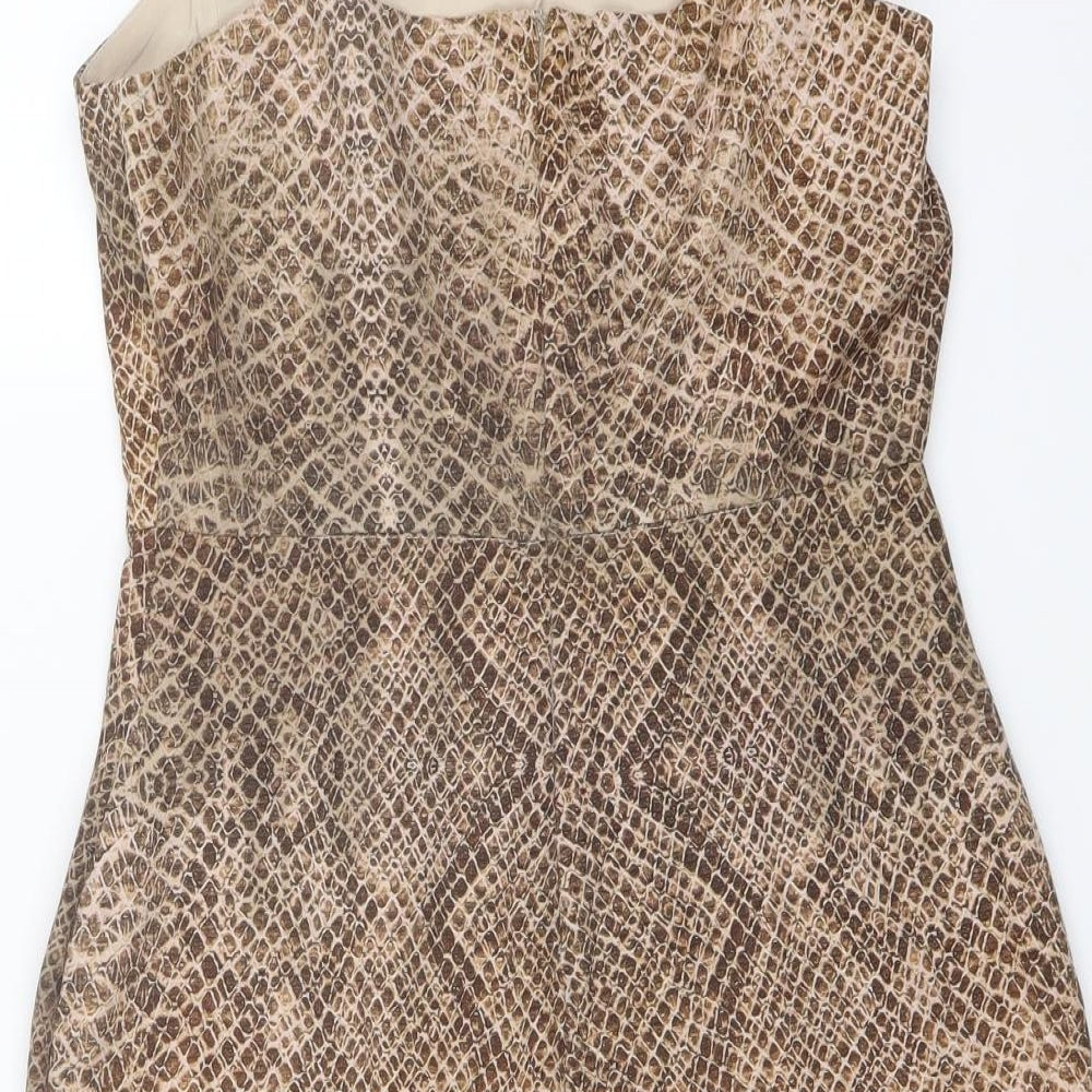 Pull&Bear Womens Brown Animal Print Polyester Mini Size XS Square Neck Zip - Snake Skin Print