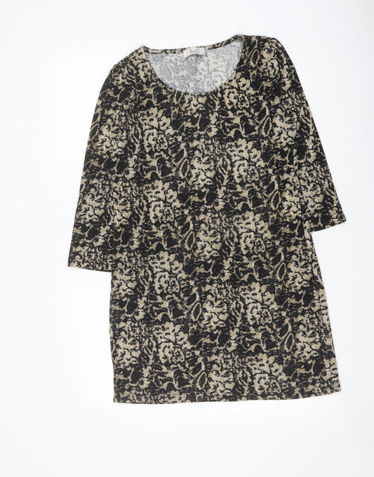 Klass Womens Black Geometric Polyester A-Line Size S Round Neck Pullover