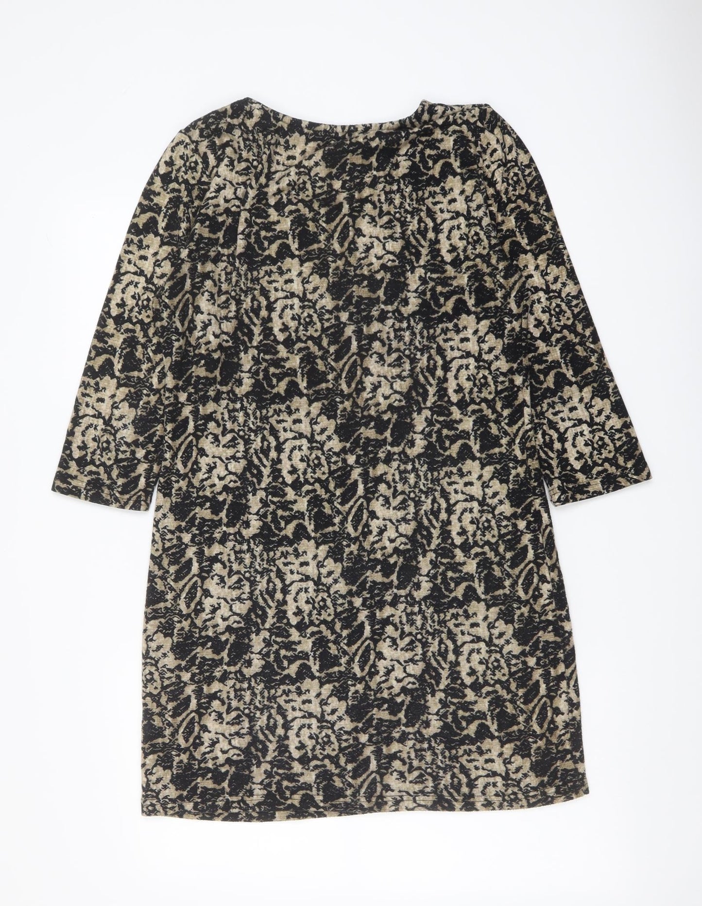 Klass Womens Black Geometric Polyester A-Line Size S Round Neck Pullover