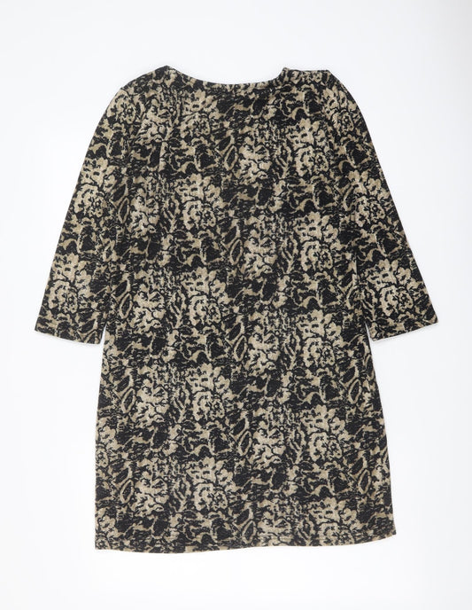 Klass Womens Black Geometric Polyester A-Line Size S Round Neck Pullover