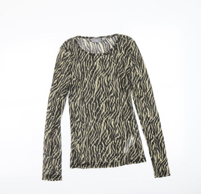 b.young Womens Black Animal Print Polyester Basic T-Shirt Size 12 Boat Neck