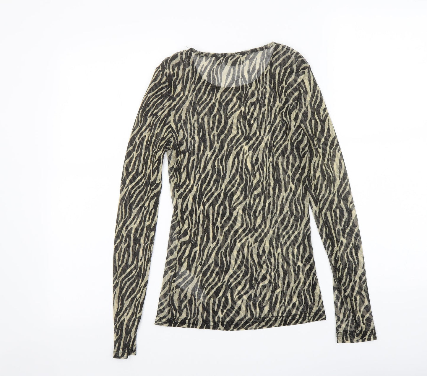 b.young Womens Black Animal Print Polyester Basic T-Shirt Size 12 Boat Neck