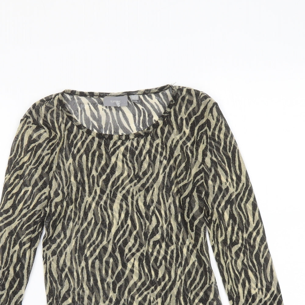 b.young Womens Black Animal Print Polyester Basic T-Shirt Size 12 Boat Neck