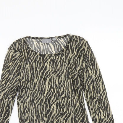 b.young Womens Black Animal Print Polyester Basic T-Shirt Size 12 Boat Neck