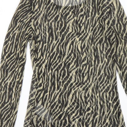 b.young Womens Black Animal Print Polyester Basic T-Shirt Size 12 Boat Neck