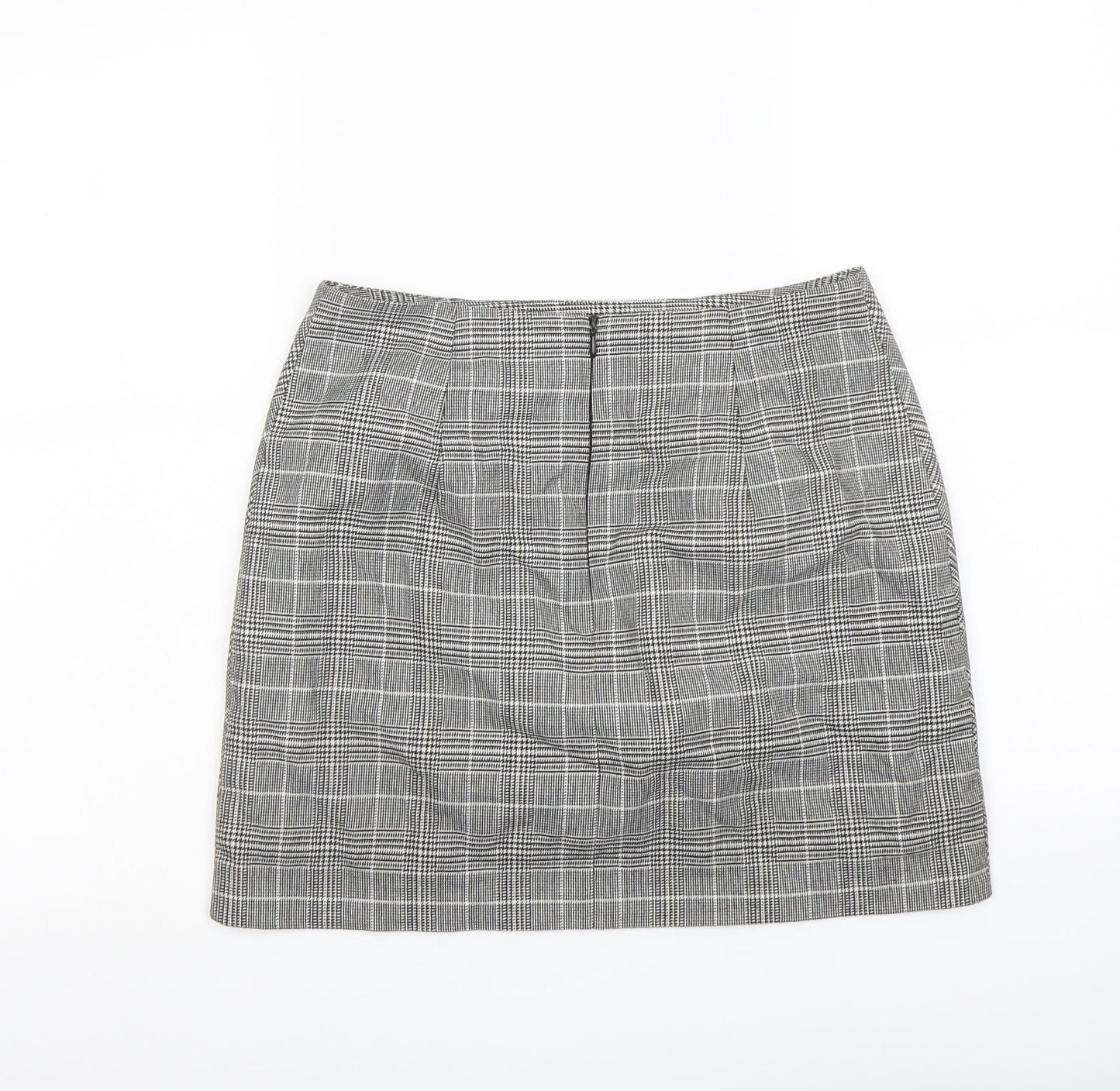 H&M Womens Grey Plaid Polyester A-Line Skirt Size 8 Zip